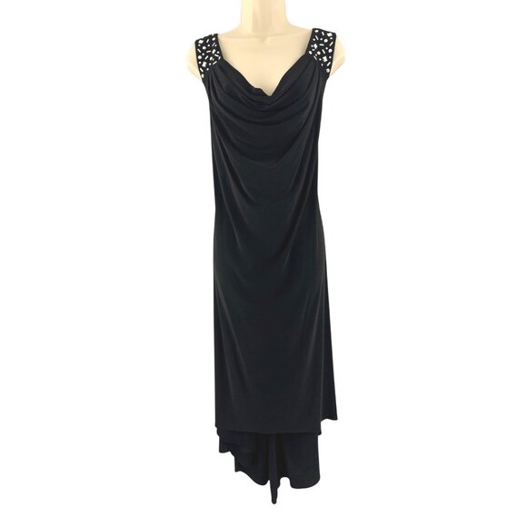 SL Fashions Black Embellished Silver Cowl Neck Hi-Lo Dress Size 16W 1X Plus New - Picture 1 of 10